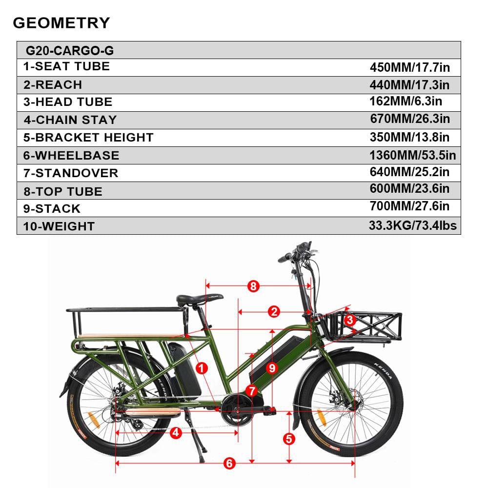EUNORAU G20-CARGO 48V/11.6Ah 500W Dual Battery Long-Tail Electric Cargo Bike - Electrik-Bikes